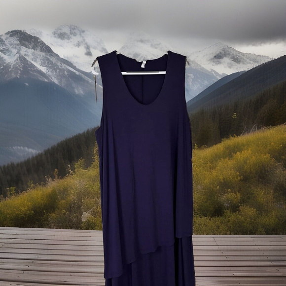 2X Ulla Popken 1 Pc. Stretchy Layered Navy Midi Sleeveless Oversized Comfy Dress - Picture 4 of 12